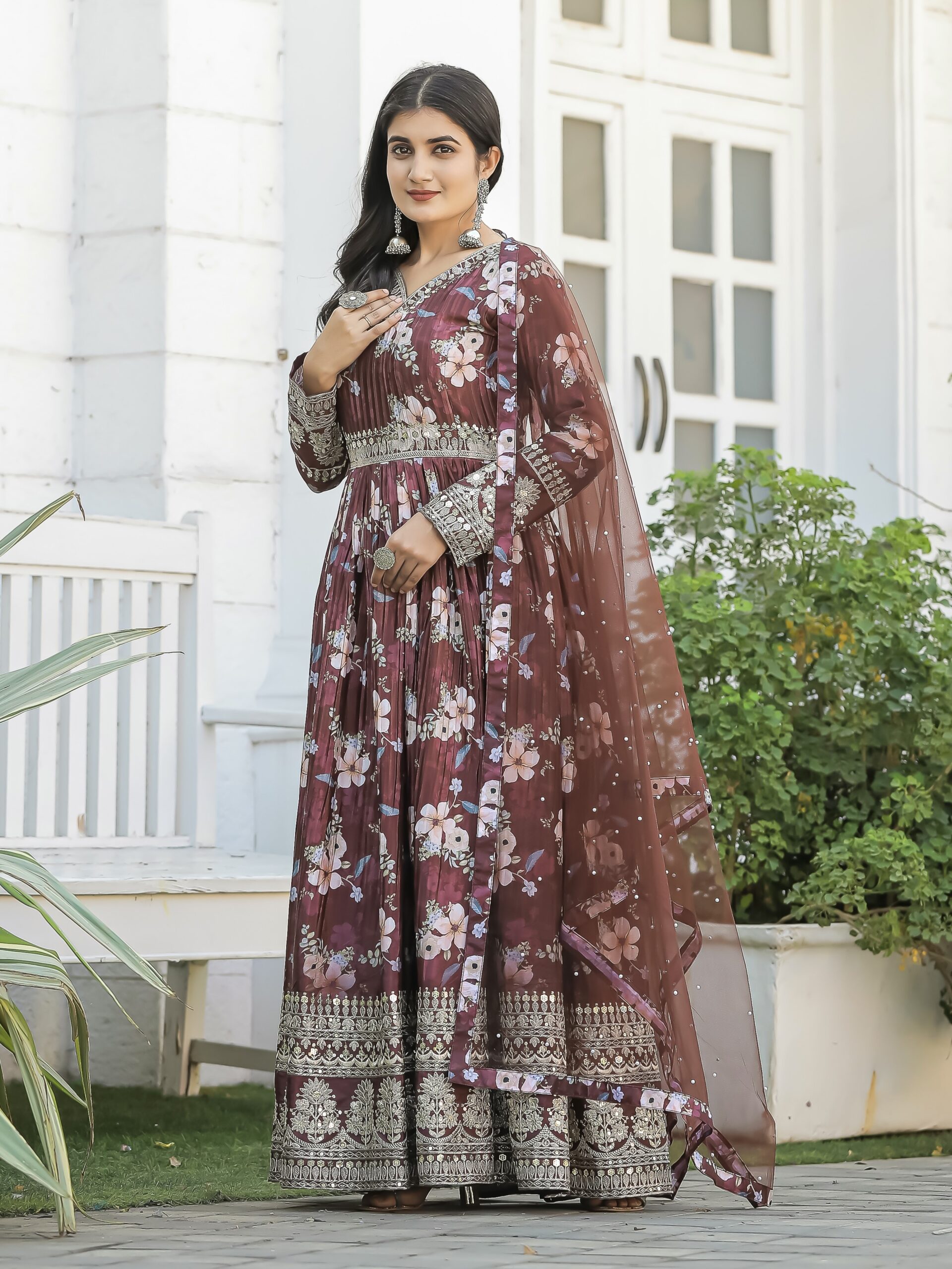 CHINNON PRINTED WITH SEQUENCE WORK GOWN