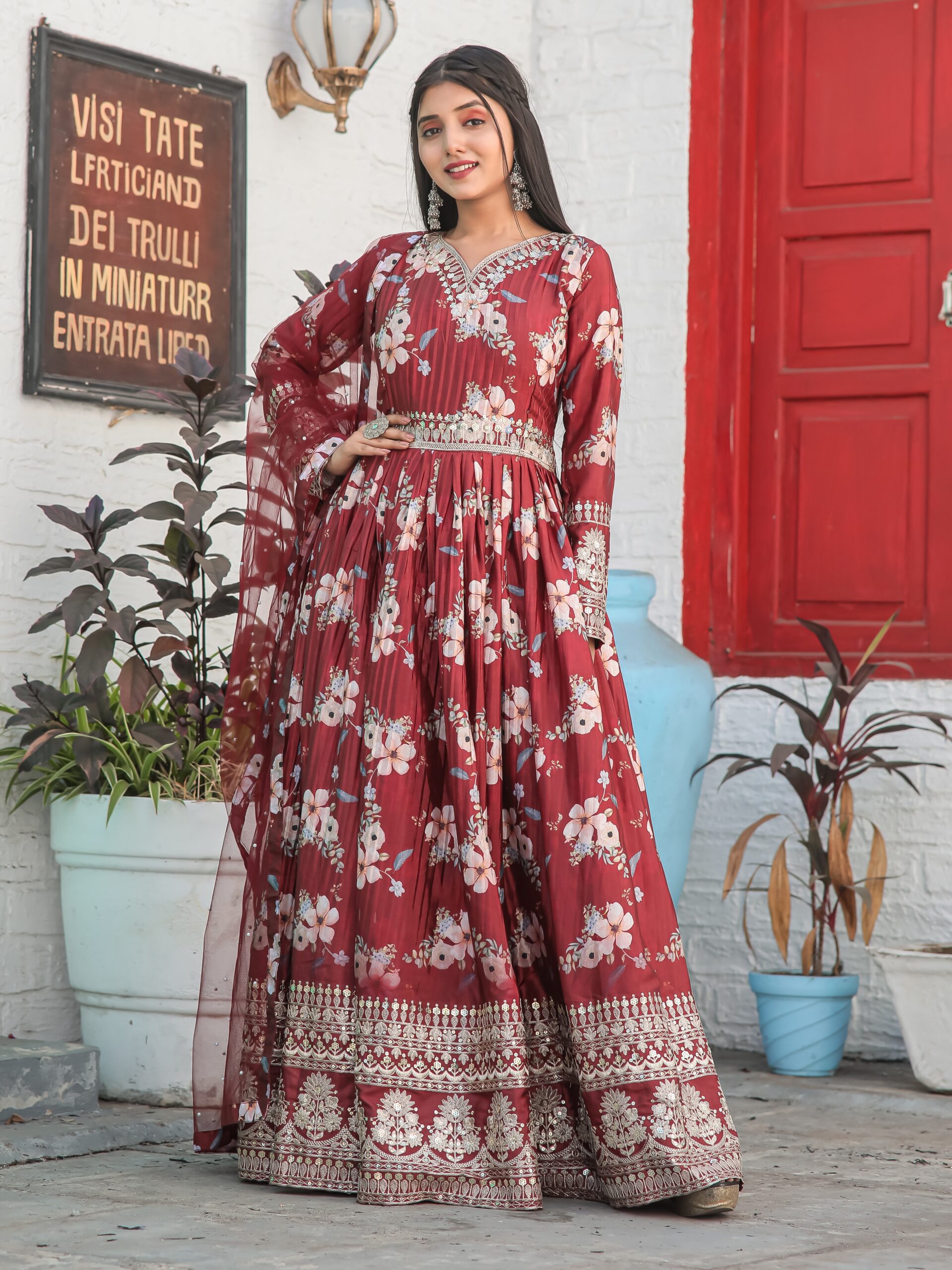 CHINNON PRINTED WITH SEQUENCE WORK GOWN