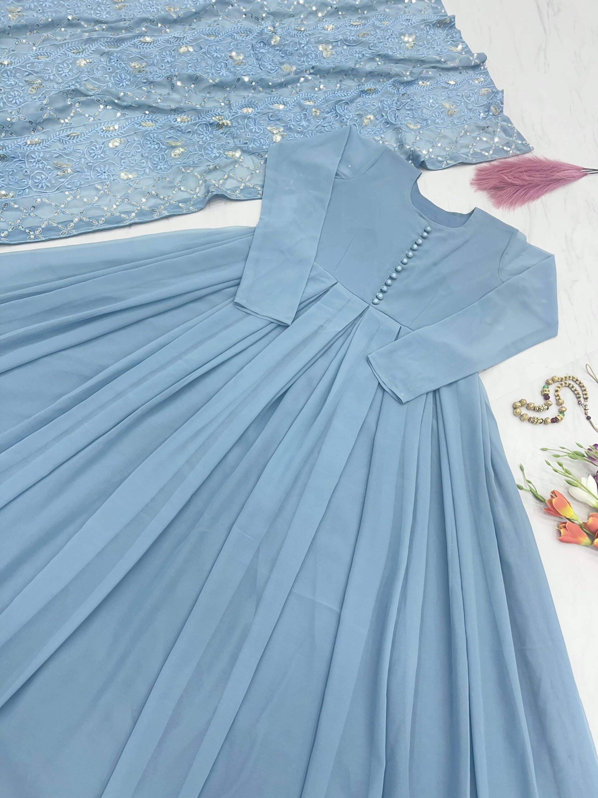 Heavy Faux Georgette Gown & Dupatta Set