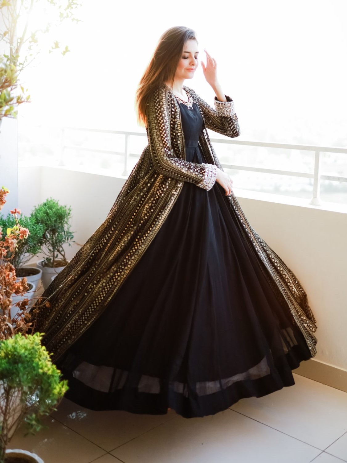 Heavy Faux Georgette Gown & Koti Set