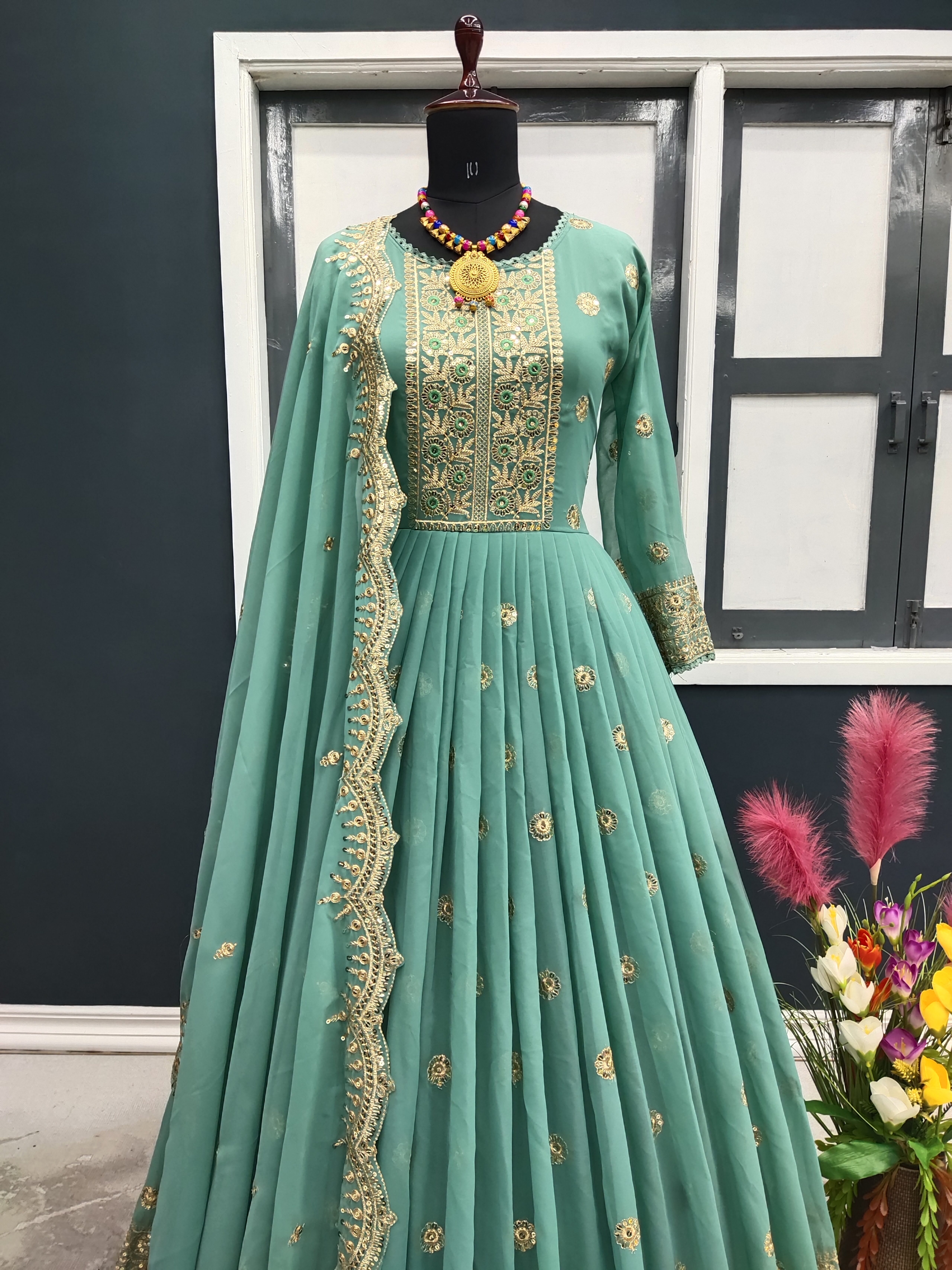 Heavy Faux Georgette Gown & Dupatta Set