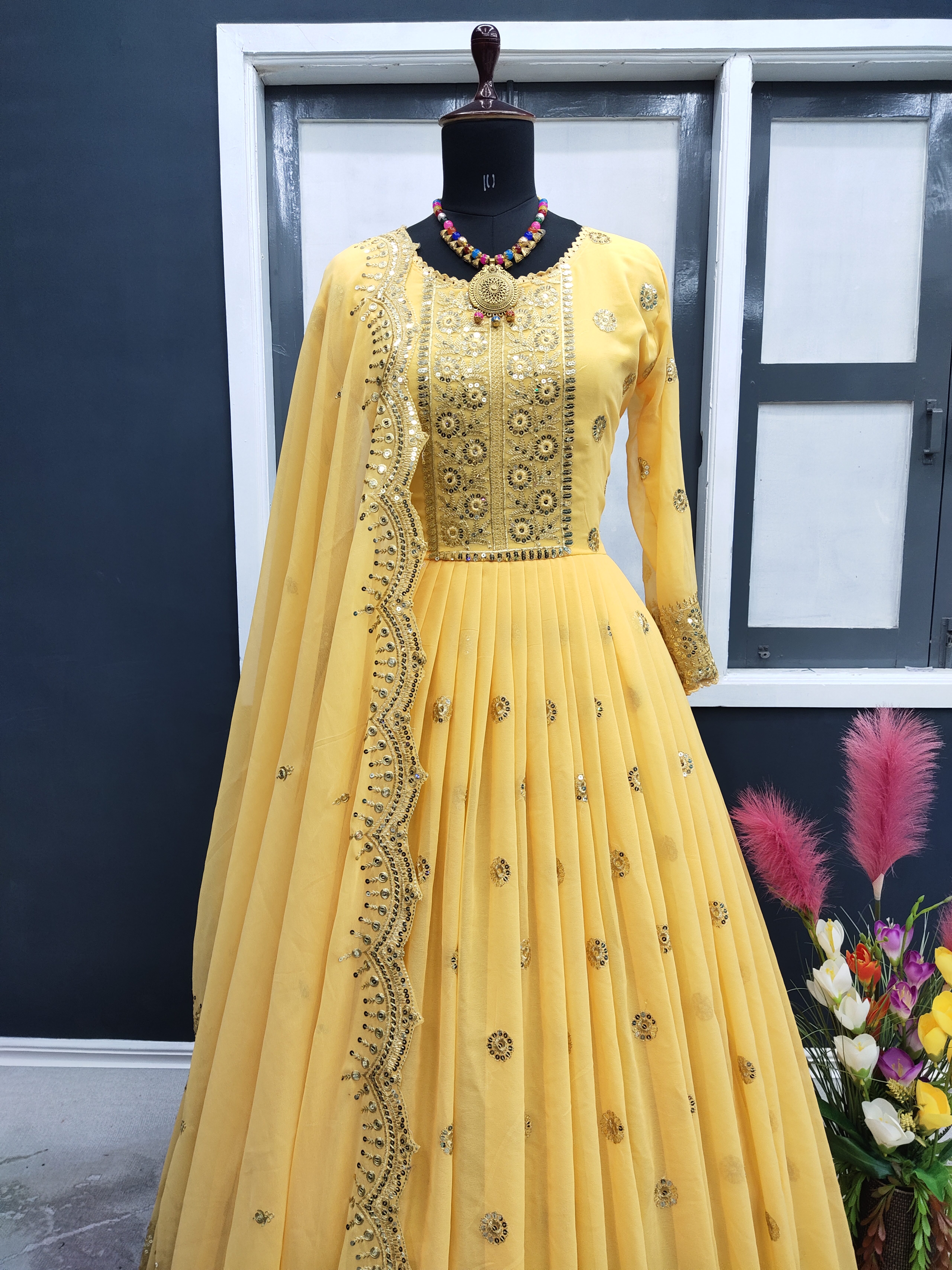 Heavy Faux Georgette Gown & Dupatta Set