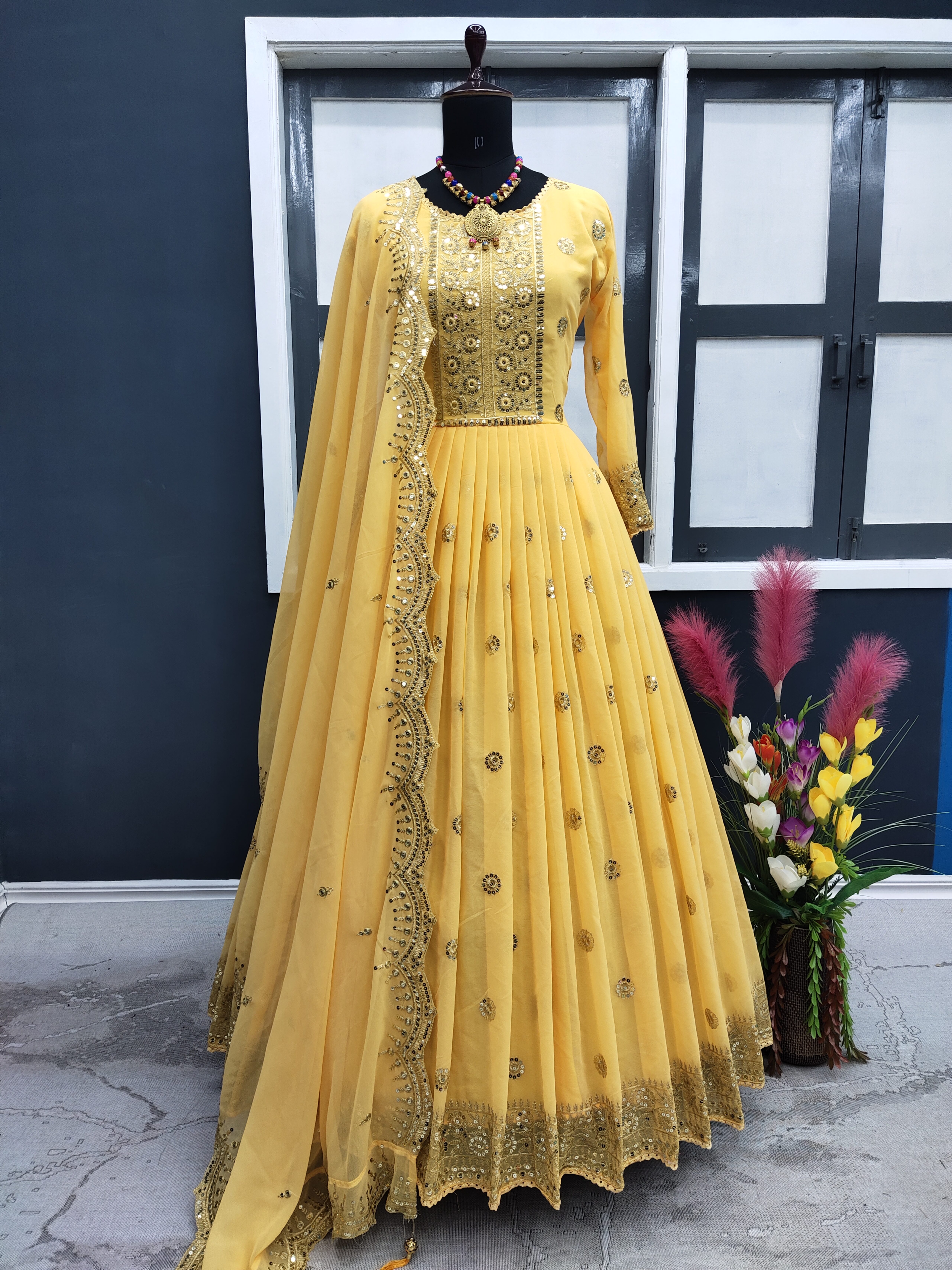 Heavy Faux Georgette Gown & Dupatta Set - Image 2