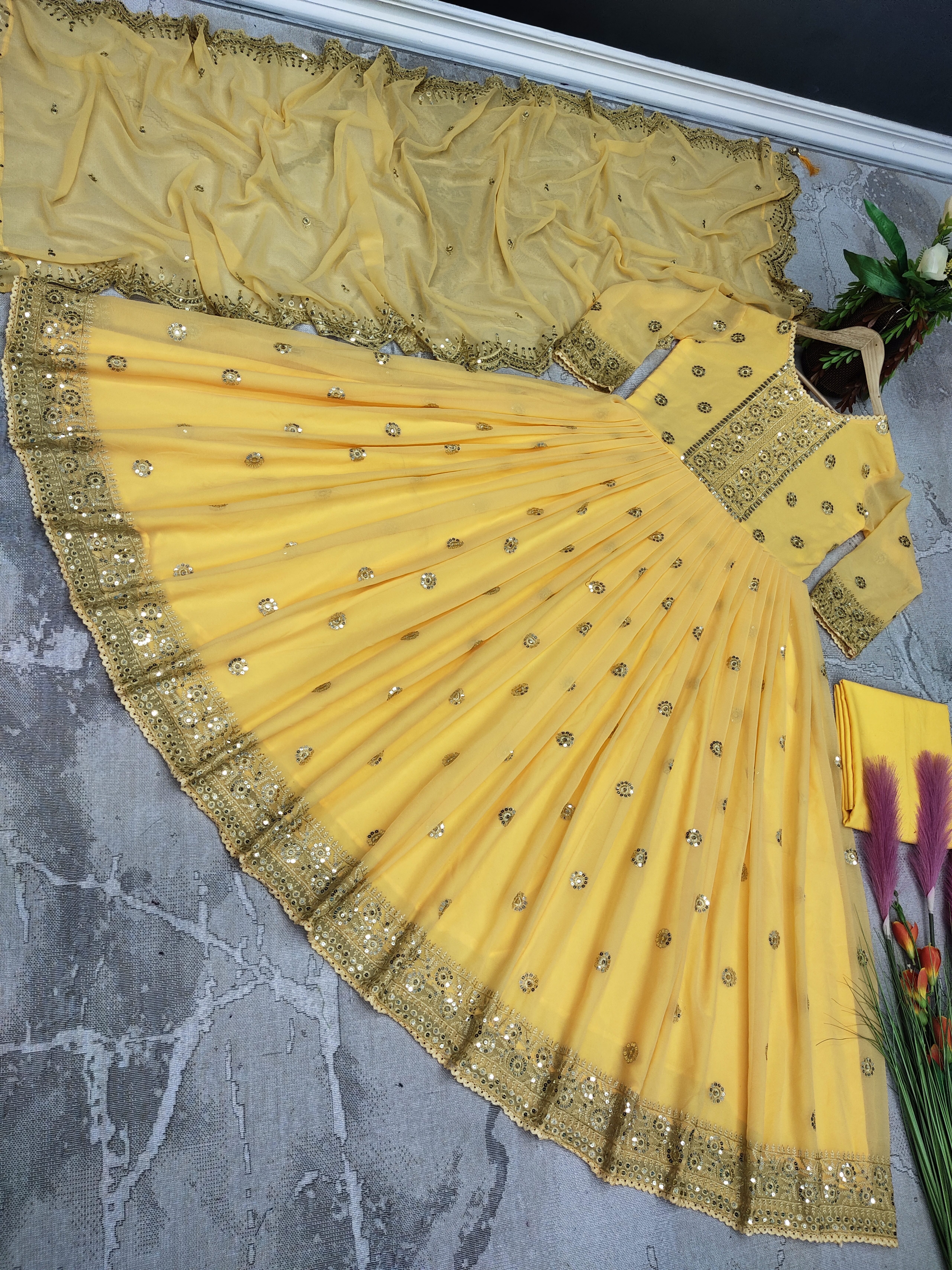 Heavy Faux Georgette Gown & Dupatta Set - Image 4