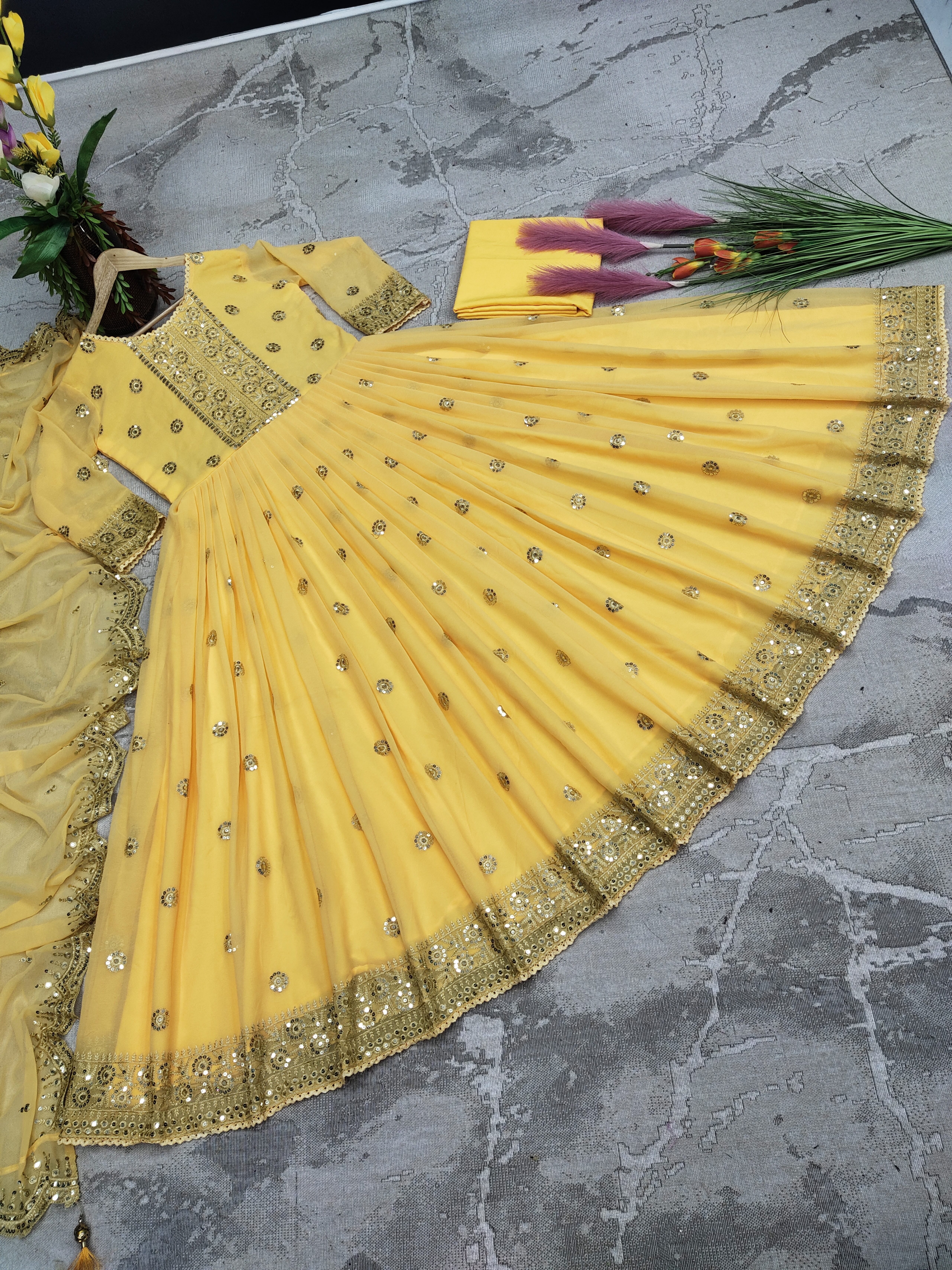 Heavy Faux Georgette Gown & Dupatta Set - Image 3