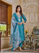 Embroidered Viscose Rayon Kurta With Pant And Digital Print Dupata Set