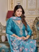 Embroidered Viscose Rayon Kurta With Pant And Digital Print Dupata Set