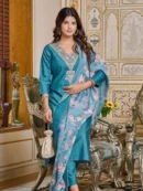 Embroidered Viscose Rayon Kurta With Pant And Digital Print Dupata Set
