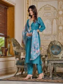 Embroidered Viscose Rayon Kurta With Pant And Digital Print Dupata Set