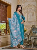 Embroidered Viscose Rayon Kurta With Pant And Digital Print Dupata Set