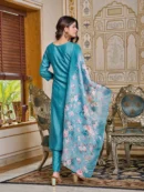 Embroidered Viscose Rayon Kurta With Pant And Digital Print Dupata Set