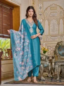Embroidered Viscose Rayon Kurta With Pant And Digital Print Dupata Set