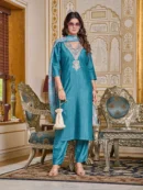 Embroidered Viscose Rayon Kurta With Pant And Digital Print Dupata Set