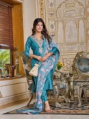 Embroidered Viscose Rayon Kurta With Pant And Digital Print Dupata Set