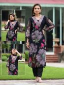 Black Georgette Kurti With Pant & Dupatta Set