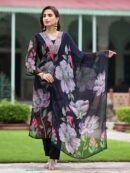 Black Georgette Kurti With Pant & Dupatta Set