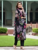 Black Georgette Kurti With Pant & Dupatta Set