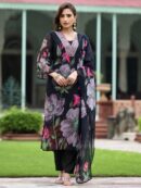 Black Georgette Kurti With Pant & Dupatta Set