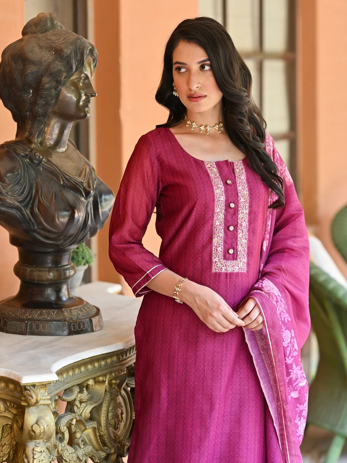 Pink Color Kurti With Pant & Dupatta Set