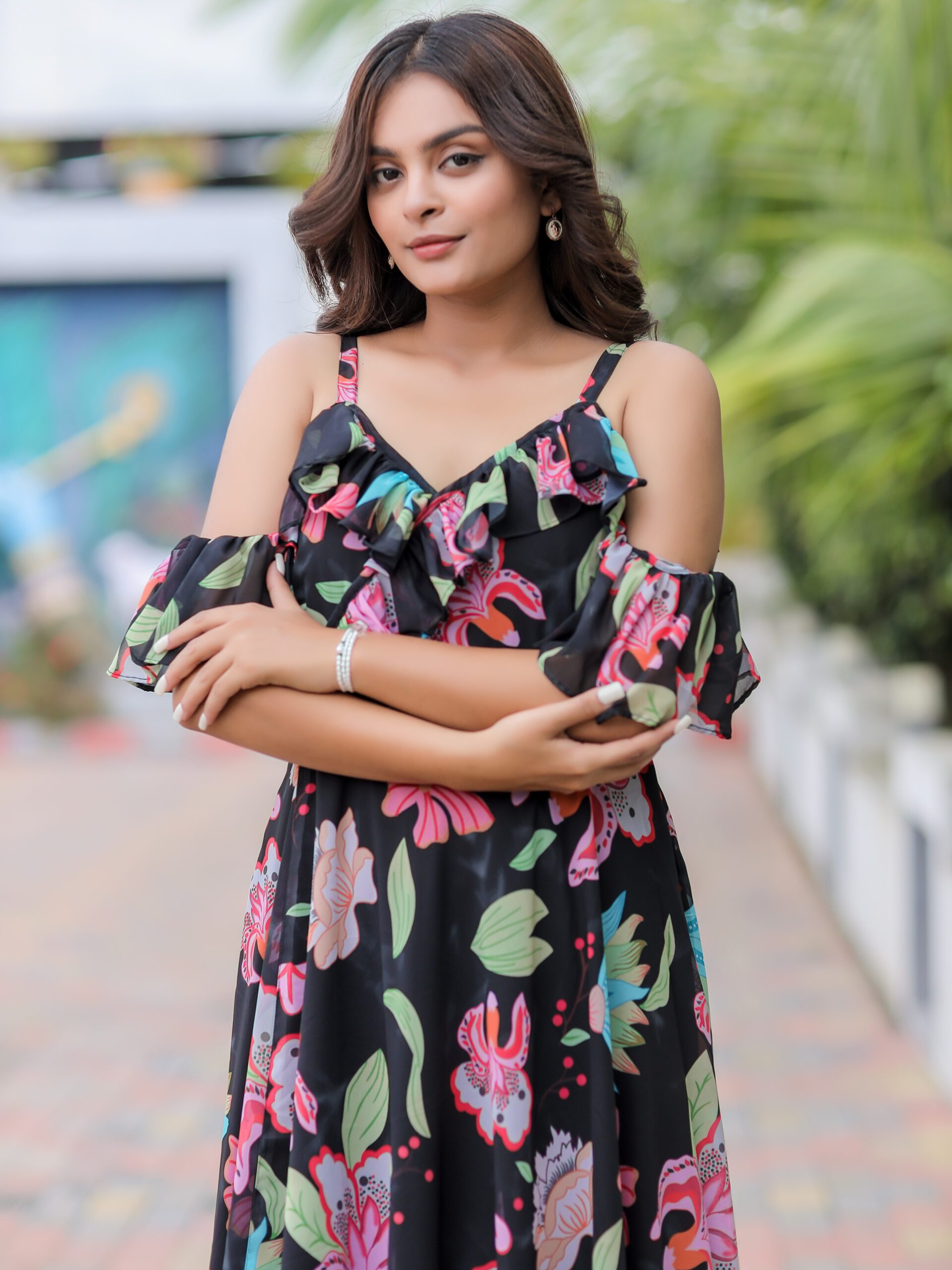 Black Floral Print Maxi Dress