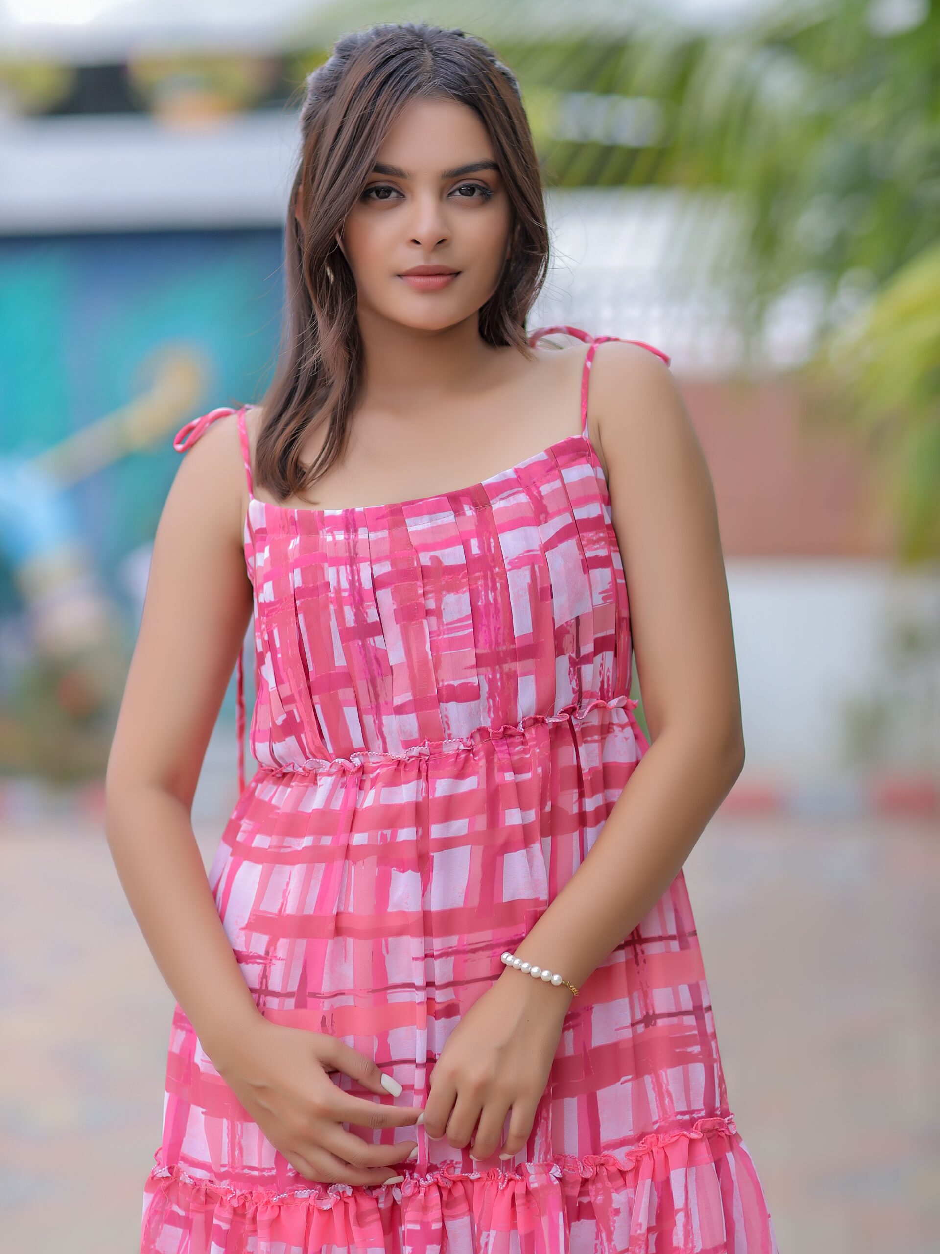Pink Checks Printed Maxi Dress