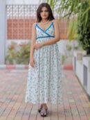 White Printed Linen Cotton Dress