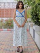 White Printed Linen Cotton Dress