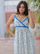 White Printed Linen Cotton Dress