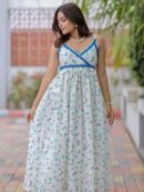 White Printed Linen Cotton Dress