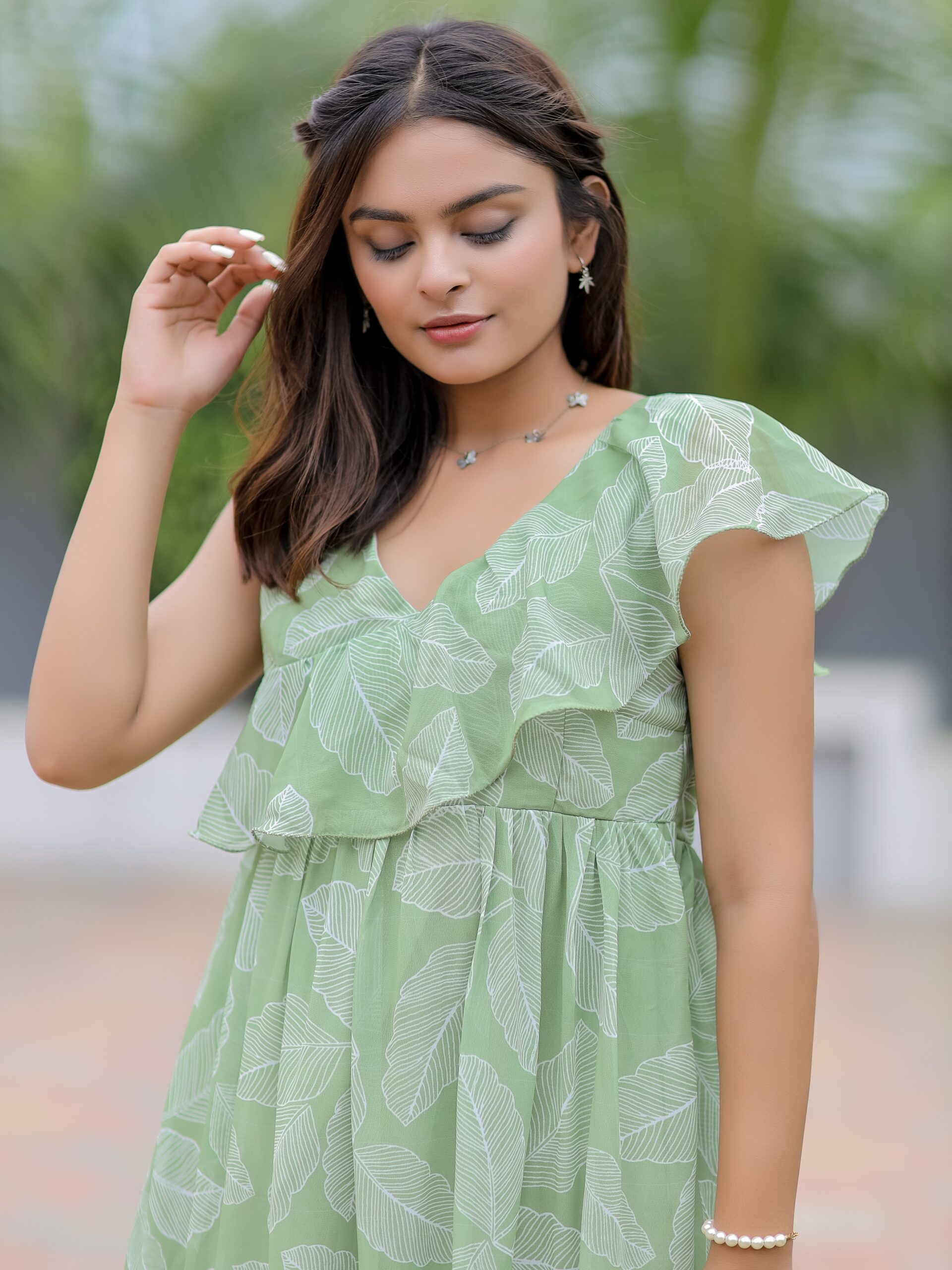 Light Green Georgette Print Maxi Dress