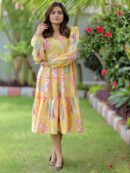 Abstract Print Yellow Maxi Dress