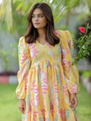 Abstract Print Yellow Maxi Dress