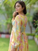 Abstract Print Yellow Maxi Dress