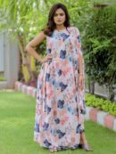 White Abstract Print Kaftan Dress