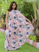 White Abstract Print Kaftan Dress
