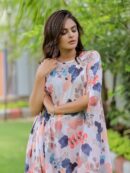 White Abstract Print Kaftan Dress