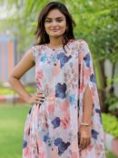 White Abstract Print Kaftan Dress