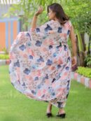 White Abstract Print Kaftan Dress
