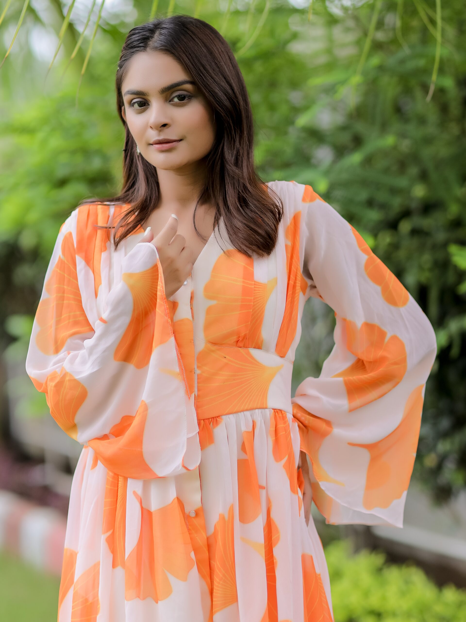 Flower Printed Georgette Maxi Dress