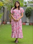 Pink Printed Georgette Maxi Dress