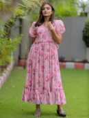 Pink Printed Georgette Maxi Dress
