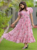 Pink Printed Georgette Maxi Dress