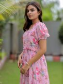 Pink Printed Georgette Maxi Dress