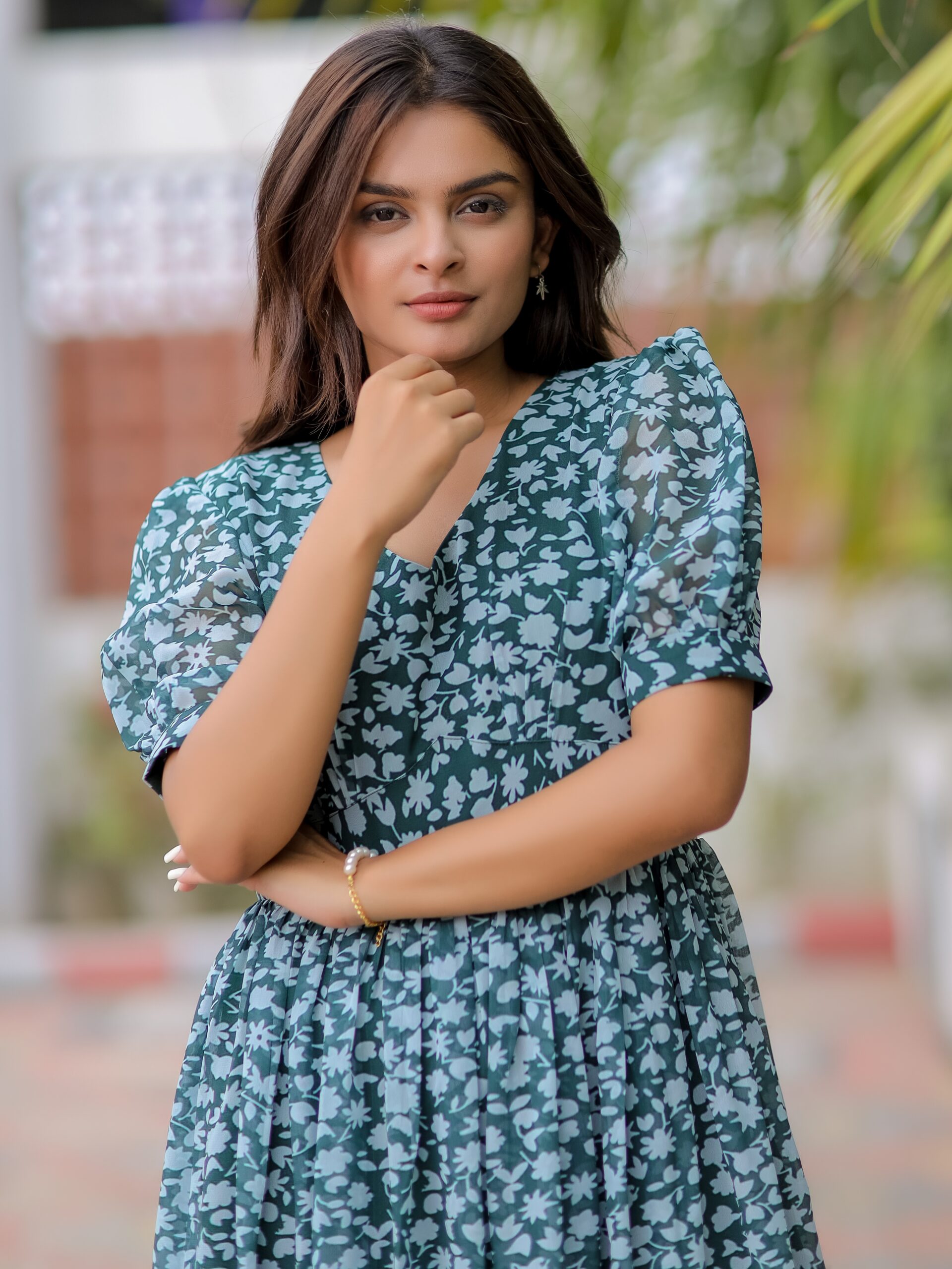 Green Printed Georgette Maxi Dress