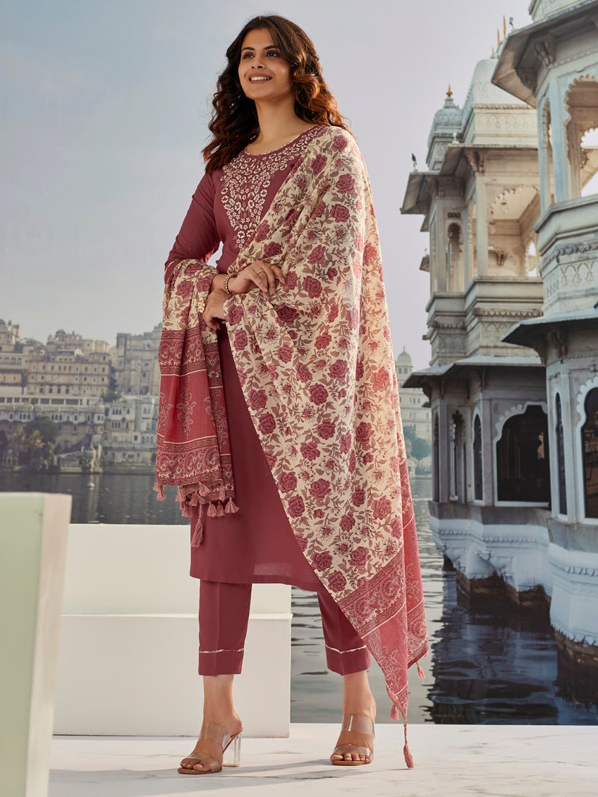Cottan Silk Kurti With Pant & Dupatta Set