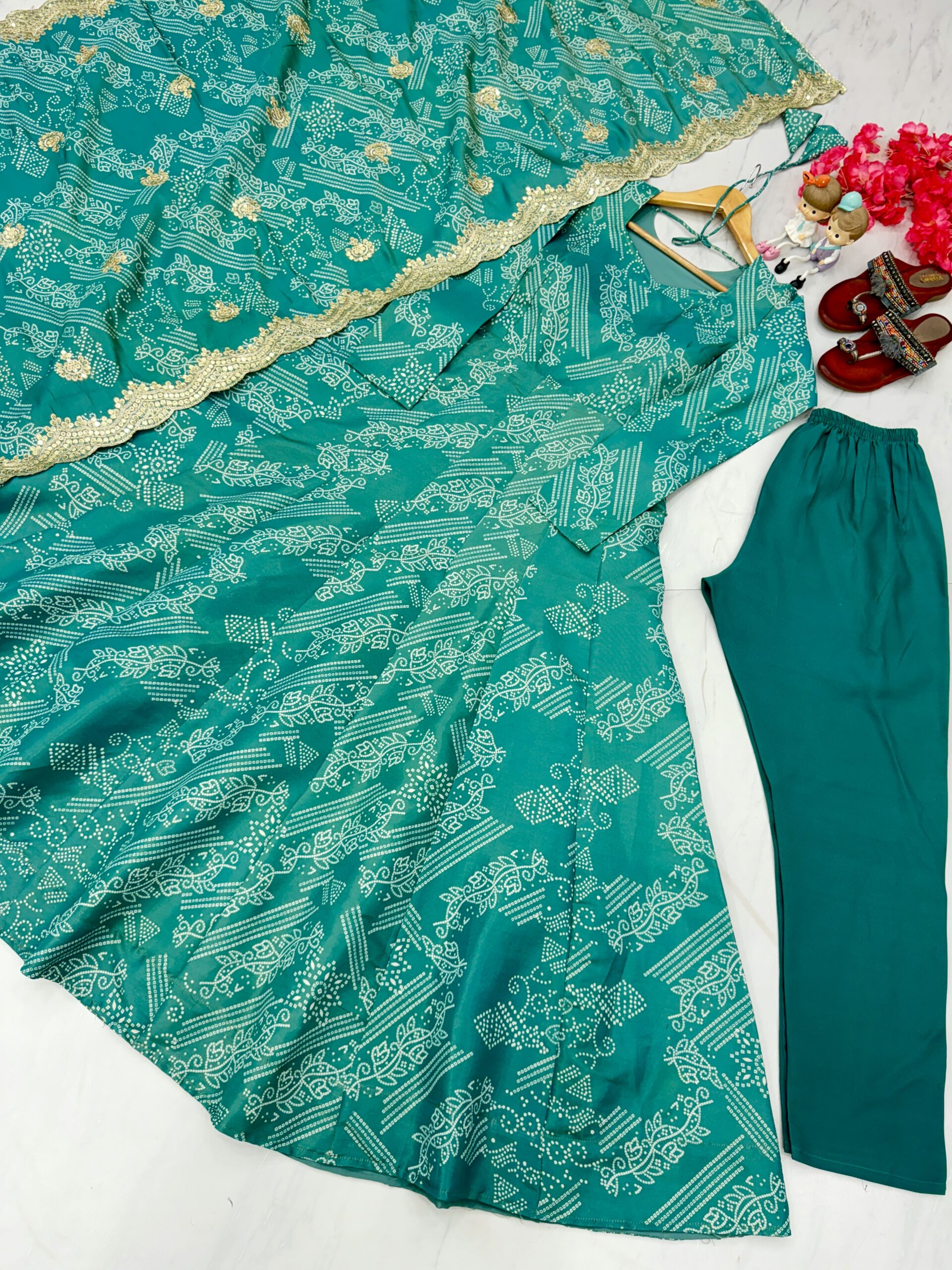 Two Tone Anarkali Gown , Dupatta & Bottom Set - Image 3