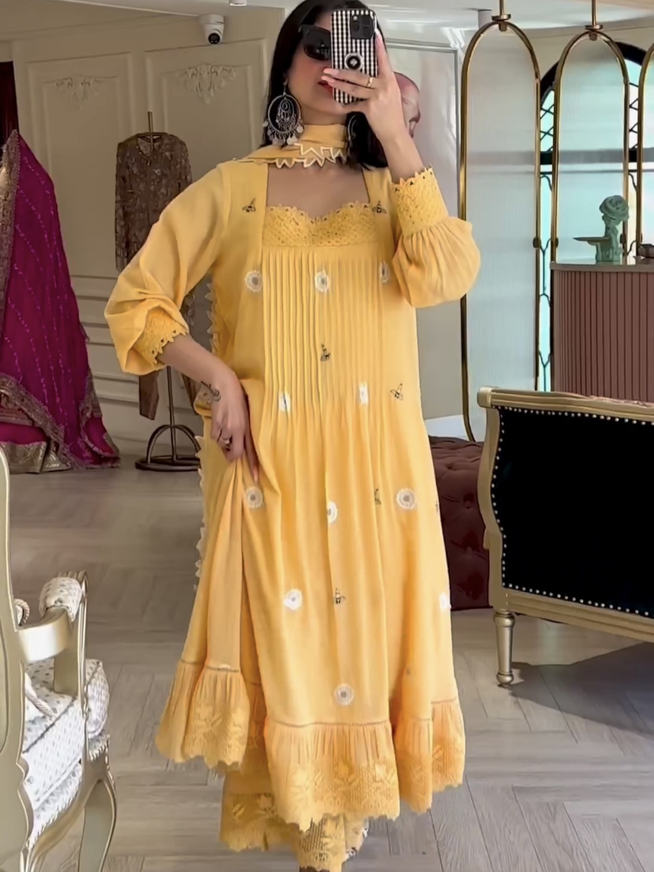 Gown With Plazzo & Dupatta Set