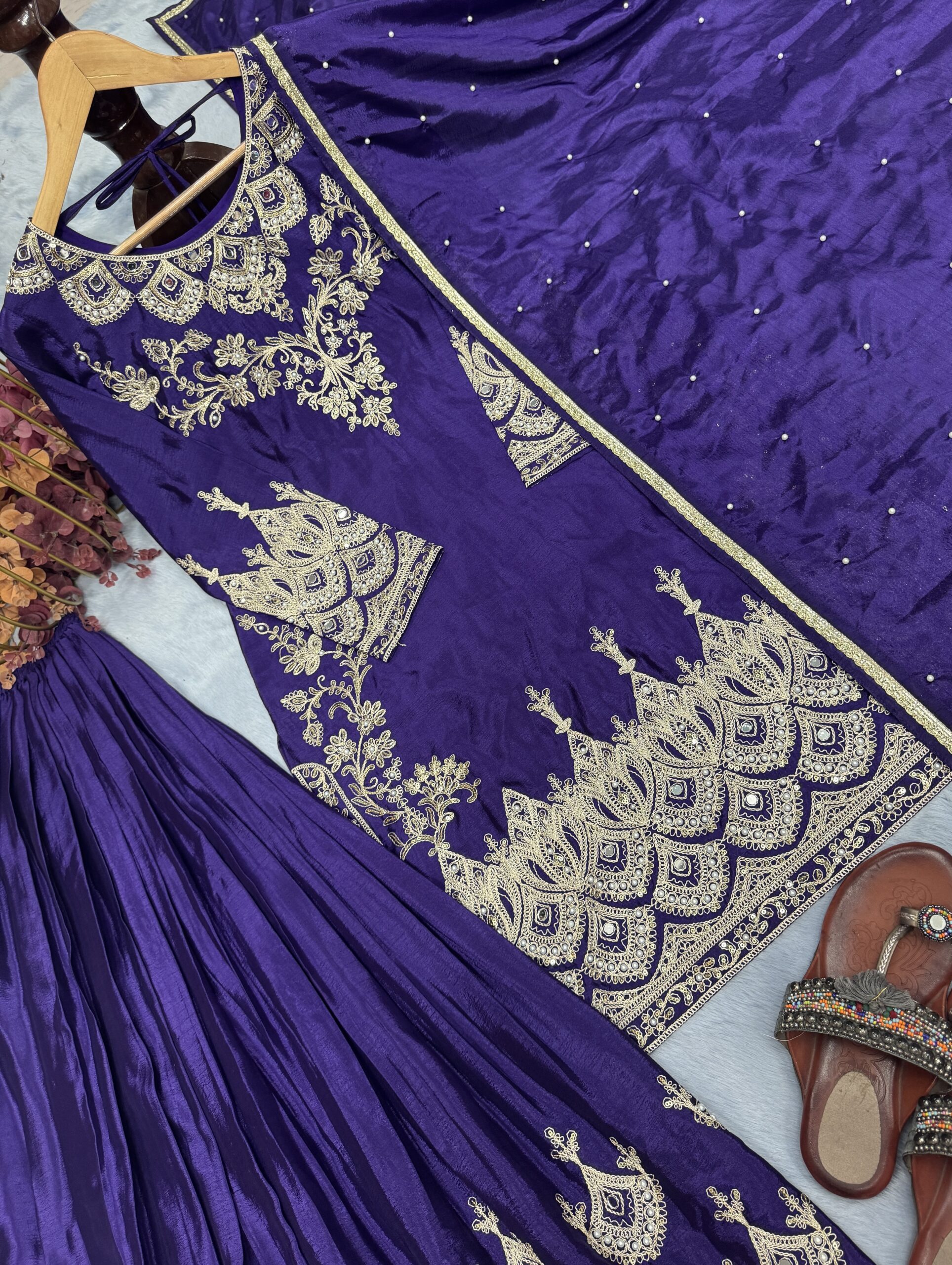 Chinon Silk Top Palazzo And Dupatta Set - Image 4