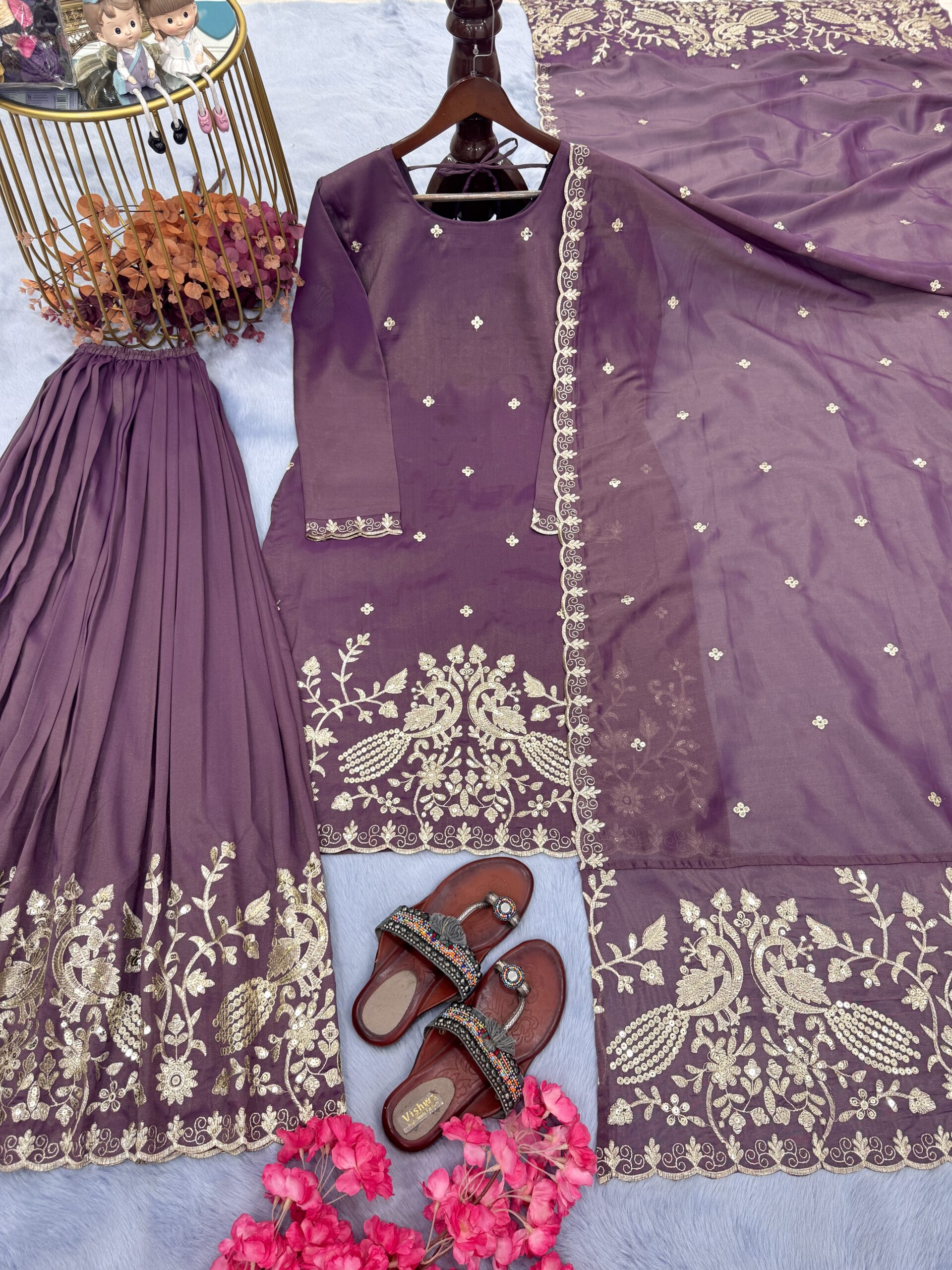 Twil Gold Net Top Palazzo & Dupatta Set