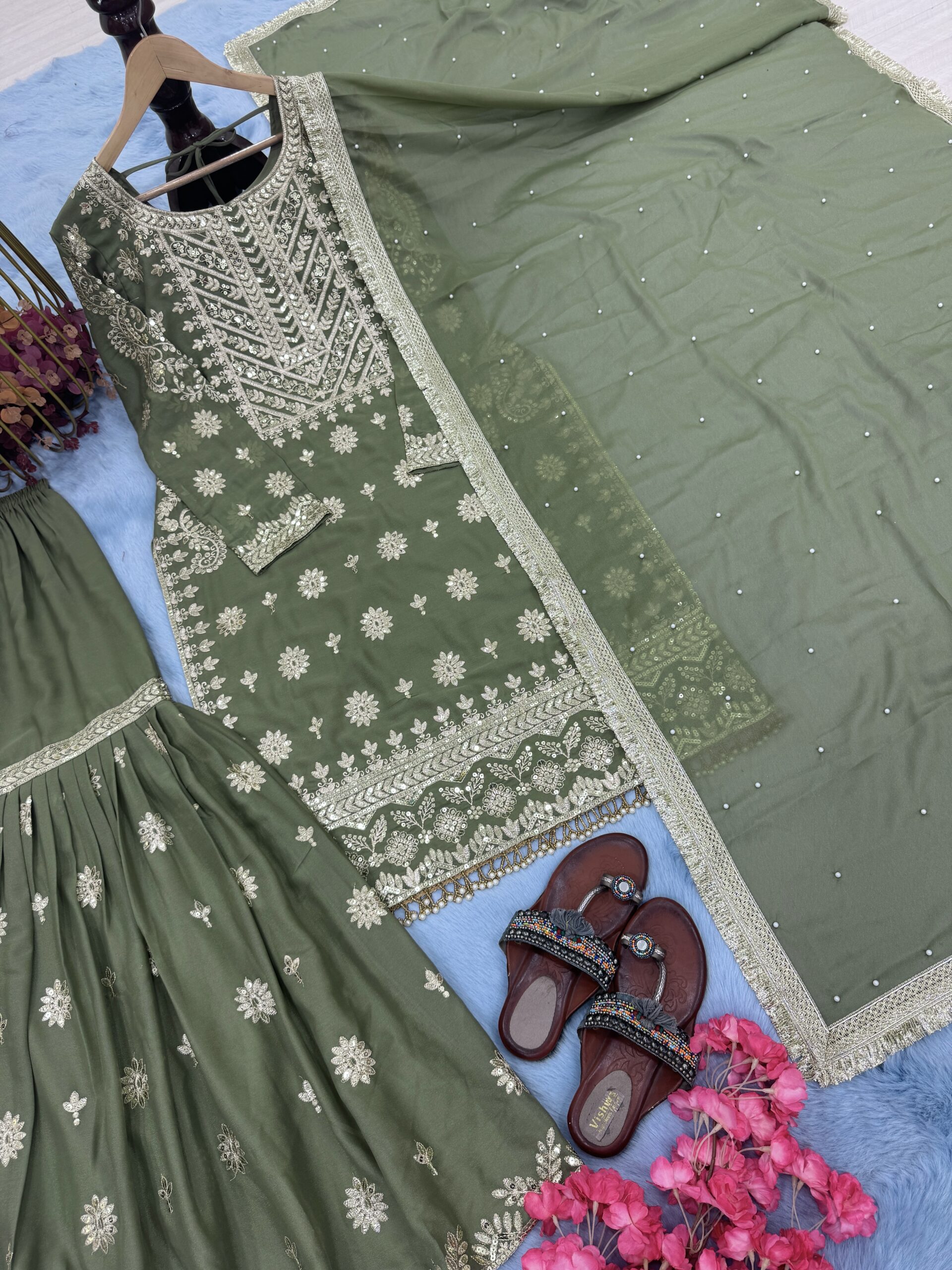 Simar Star Georgette Top Plazzo & Dupatta Set - Image 4